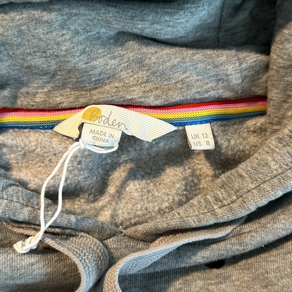 Boden Oversized Hoodie Womens Size 8 Gray Black Polka Dot Sweatshirt - Picture 2 of 4